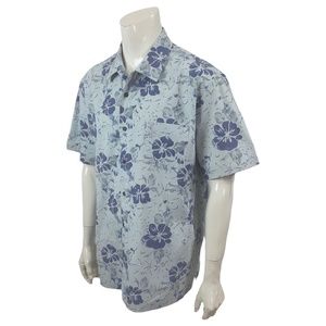 Kona Wind Mens XL Vintage 90's Hawaiian Camp Shirt Blue Floral Design